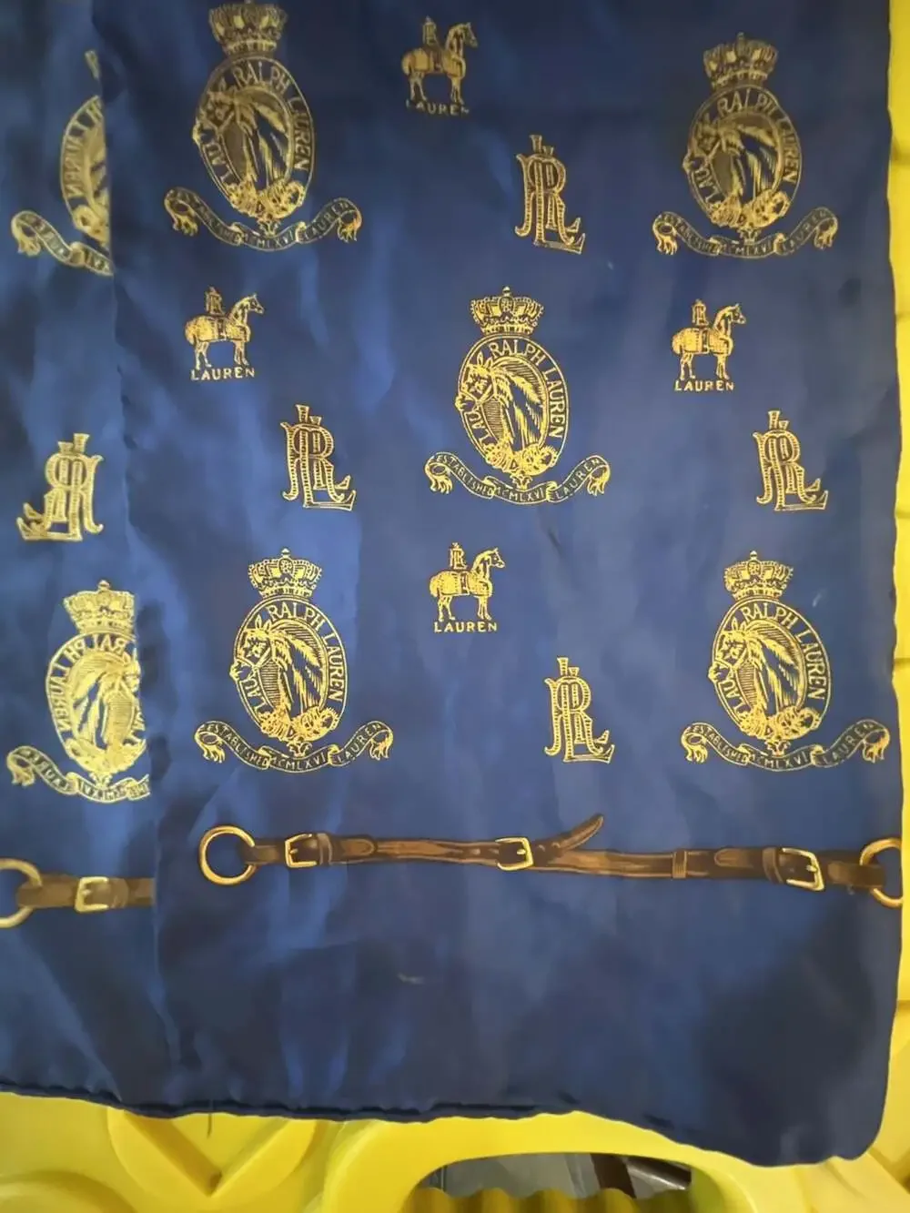 Lauren Ralph Lauren Royal Blue Crest and Equestrian Belt Print Scarf